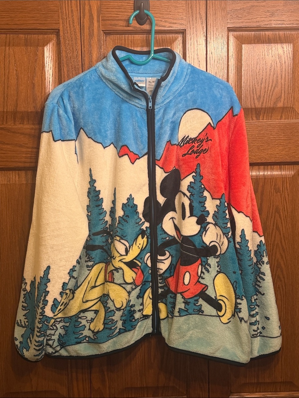 Disney Bright Blue and Red Mickey Lodge Fleece Sherpa Jacket